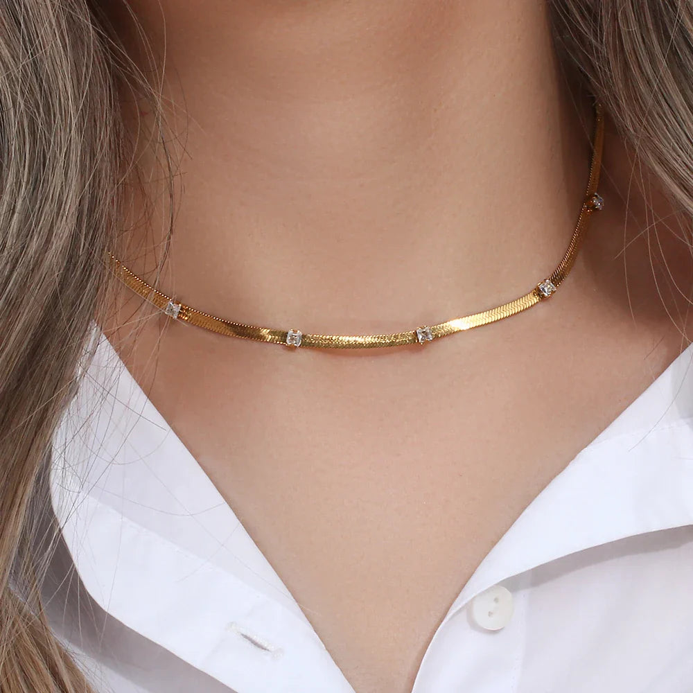 Colar Choker de Aço Inoxidável com Zircônia Compori