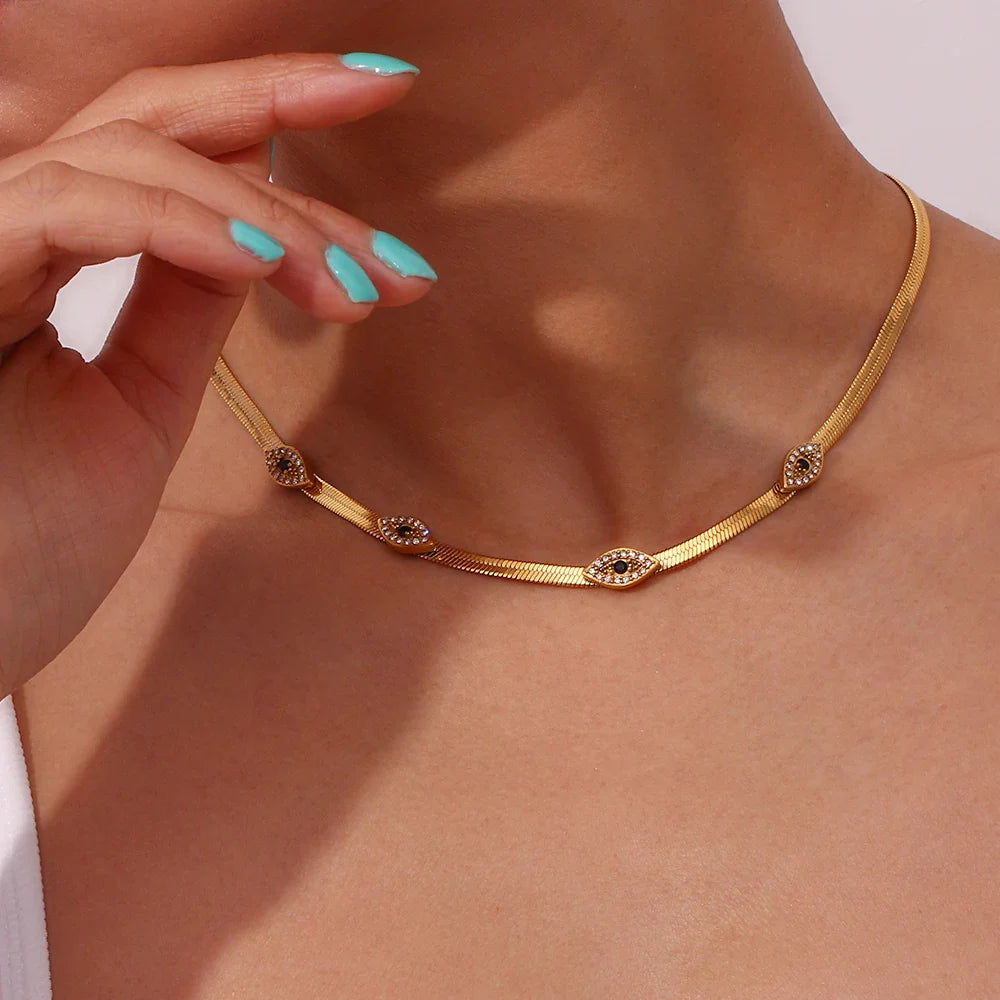 Colar Choker Olho Grego com Zircônia e Ouro 18K Compori