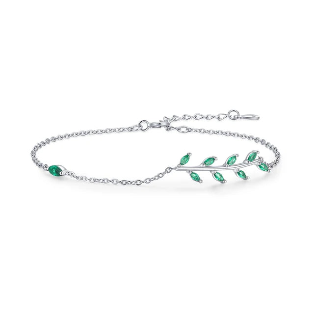 Pulseira Folhas Verdes Prata 925 Compori