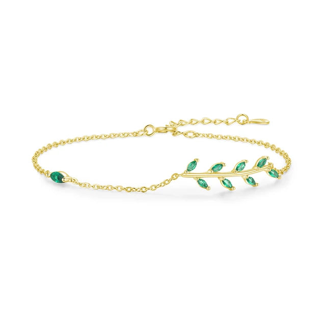 Pulseira Folhas Verdes Prata 925 Compori